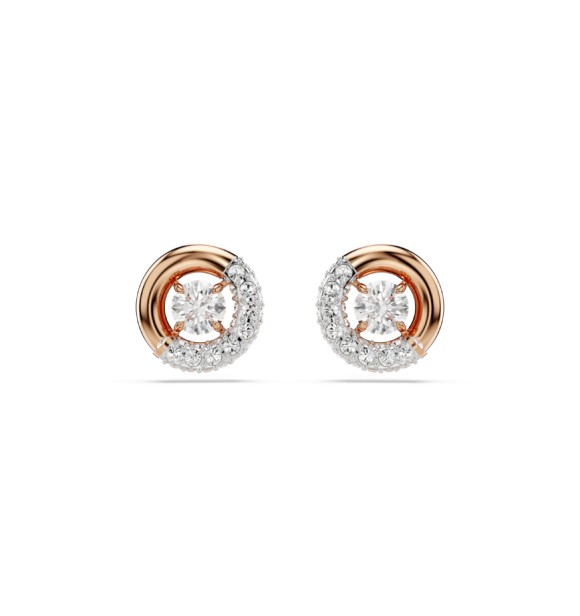 SWAROVSKI PENDIENTES DE BOTON DEXTERA,
 TALLA REDONDA BLANCOS, BAÑO TONO ORO ROSA