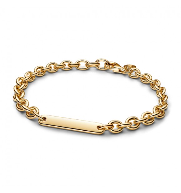 PANDORA 569523C00 Pulsera de eslabones bañada en oro de 14 k con barra grabable