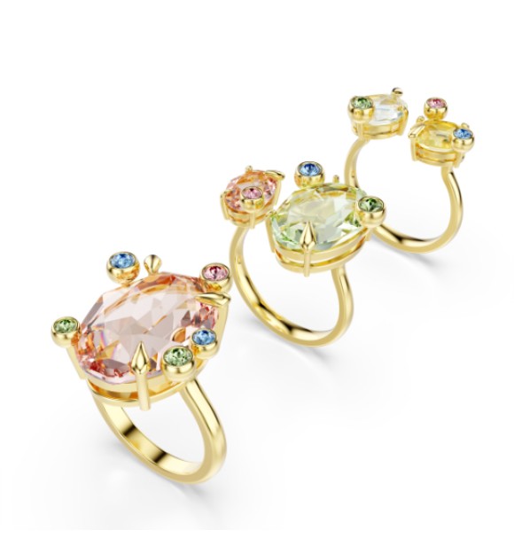 SWAROVSKI ANILLO GEMA, CONJUNTO (3) TALLAS MIXTAS MULTICOLOR, BAÑO TONO ORO