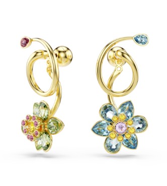 SWAROVSKI PENDIENTES IDYLLIA, DISEÑO ASIMETRICO,
 TALLAS MIXTAS, FLOR, MILTICOLORES, BAÑO TONO ORO