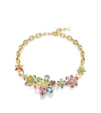 SWAROVSKI COLLAR IDYLLIA, TALLAS MIXTAS,
 FLOR MULTICOLOR, BAÑO TONO ORO
