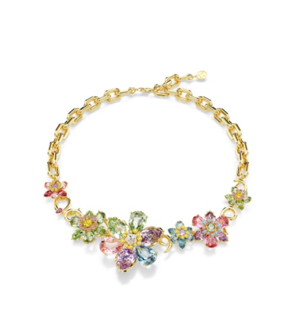 SWAROVSKI COLLAR IDYLLIA, TALLAS MIXTAS,
 FLOR MULTICOLOR, BAÑO TONO ORO