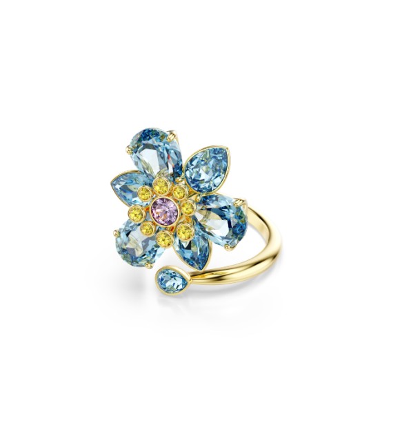 SWAROVSKI ANILLO ABIERTO IDYLLIA, TALLAS MIXTAS,
 FLOR AZUL, BAÑO DE TONO ORO