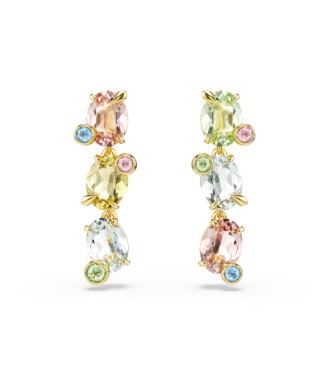 SWAROVSKI PENDIENTES GEMA, DISEÑO ASIMETRICO,
 TALLAS MIXTAS MULTICOLORES, BAÑO TONO ORO