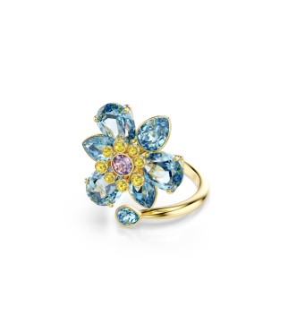 SWAROVSKI ANILLO ABIERTO IDYLLIA, TALLAS MIXTAS,
 FLOR AZUL, BAÑO DE TONO ORO