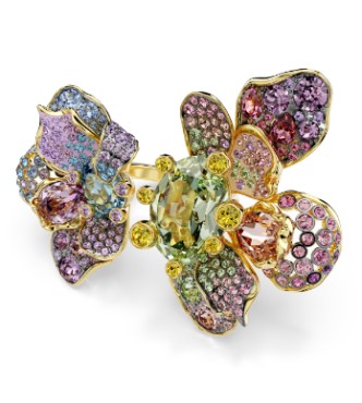SWAROVSKI ANILLO IDYLLIA, TALLAS MIXTAS PAVE,
 FLOR MULTICOLOR, BAÑO TONO ORO