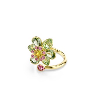 SWAROVSKI ANILLO ABIERTO IDYLLIA, TALLAS MIXTAS,
 FLOR VERDE, BAÑO TONO ORO