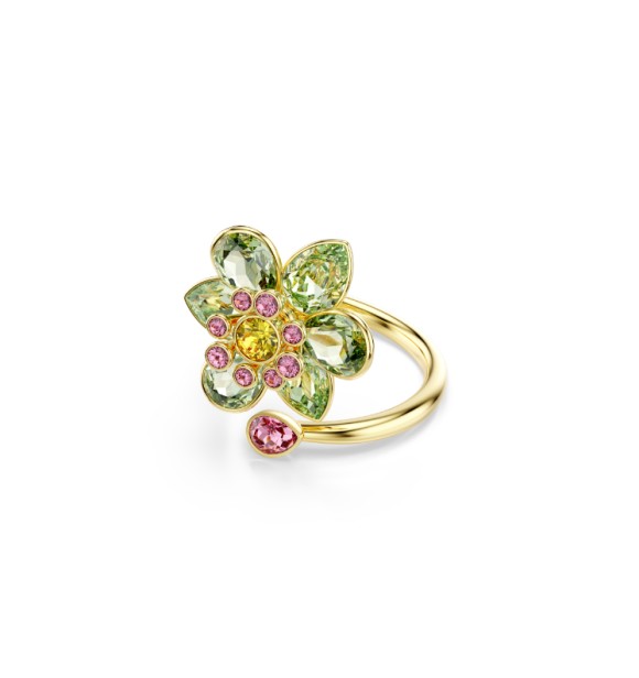 SWAROVSKI ANILLO ABIERTO IDYLLIA, TALLAS MIXTAS,
 FLOR VERDE, BAÑO TONO ORO