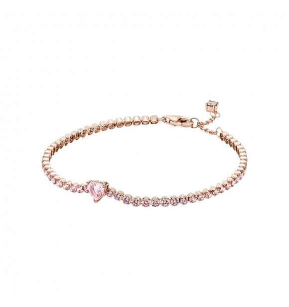 Heart 14k rose gold-plated tennis bracelet with orchid pink crystal