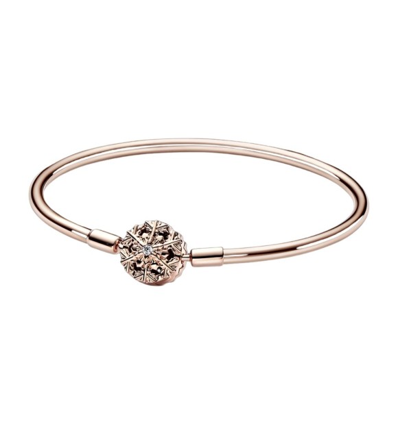Pulsera con un recubrimiento electrolítico en oro rosa de 14k con cierre de Copo de Nieve Brillante adornada con una circonita cúbica transparente de talla brillante engastada