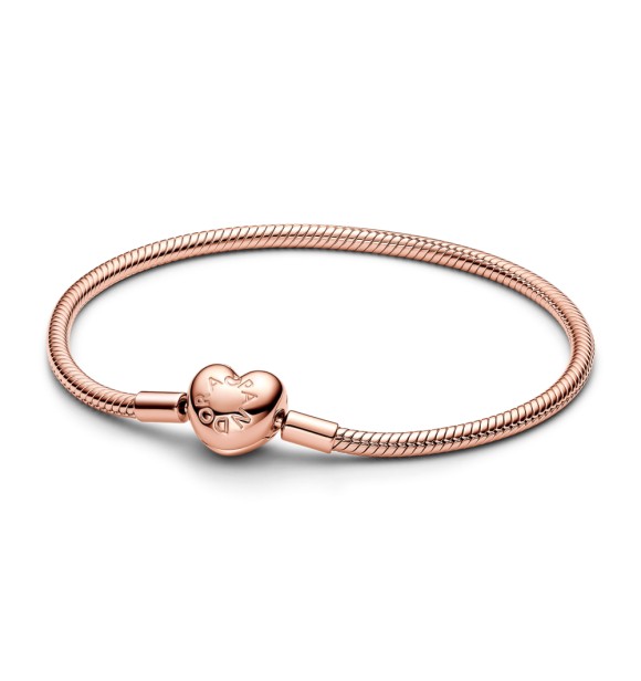 583050C00-16 Snake chain 14k rose gold-plated bracelet with heart clasp