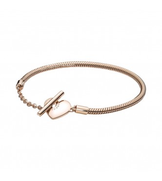 Snake chain 14k rose gold-plated T-bar heart bracelet