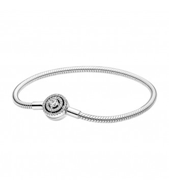 Snake chain sterling silver bracelet with clear cubic zirconia