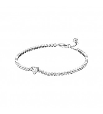 Heart sterling silver tennis bracelet with clear cubic zirconia