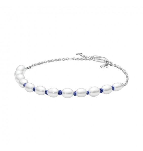 Pulsera en plata de primera ley Cordón Azul Perlas Cultivadas de Agua Dulce adornado con nailón azul