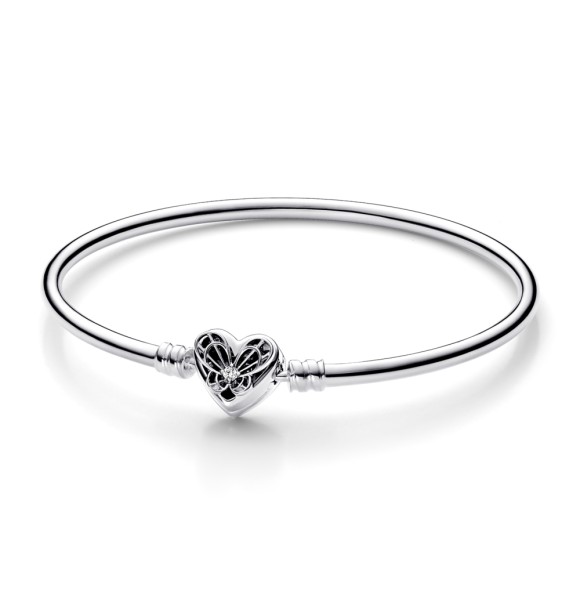 PANDORA 592593C01-19 Brazalete de plata de ley con cierre de corazón y circonita cúbica transparente