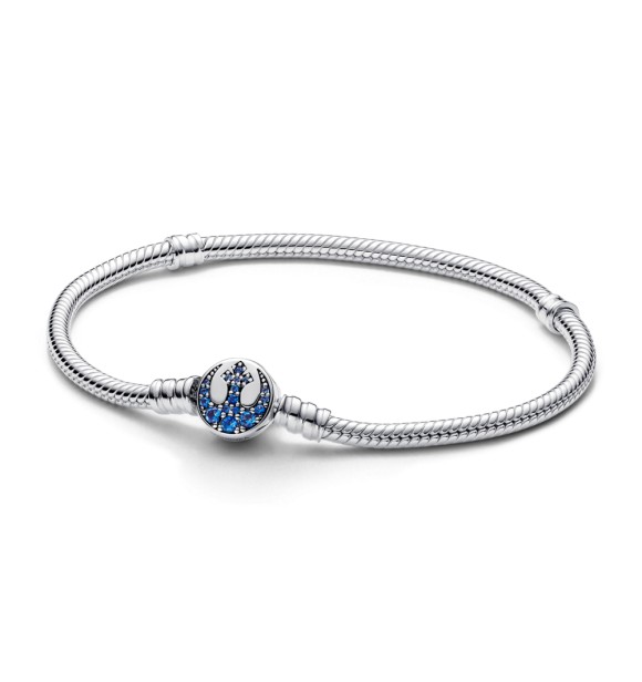 593062C01-18 Disney Parks snake chain sterling silver bracelet with Star Wars rebel logo clasp with night blue crystal