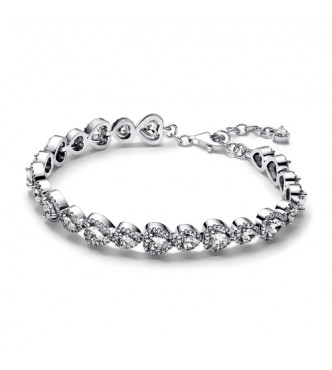 PANDORA 593655C01 Pulsera de plata de ley con corazones y circonitas transparentes