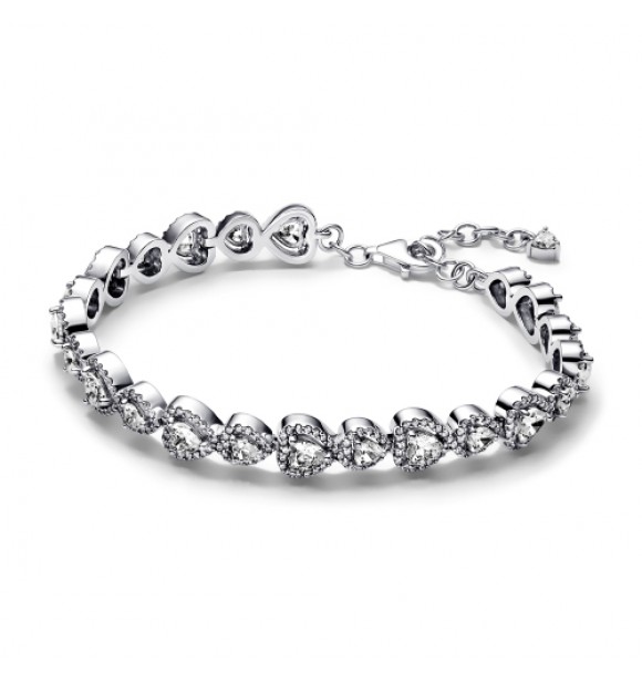 PANDORA 593655C01 Pulsera de plata de ley con corazones y circonitas transparentes