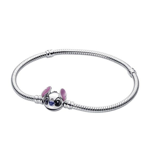 PANDORA 593738C01 Disney Stitch snake chain sterling silver bracelet with purple,
 black and blue enamel