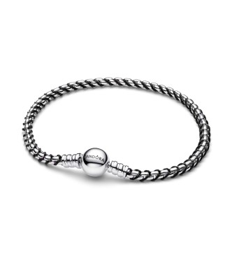593816C02-21 Braided sterling silver box chain bracelet with black textile cord