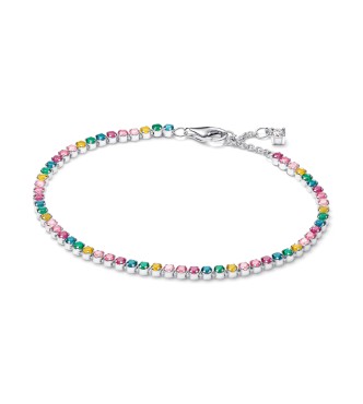 593927C03-18 Sterling silver tennis bracelet with yellow,
 blue, phlox pink, green crystal, pink, clear and fancy pink cubic zirconia