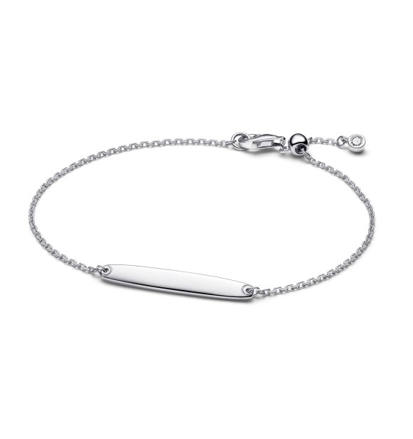 594010C01-16 Engravable sterling silver bar bracelet with clear cubic zirconia