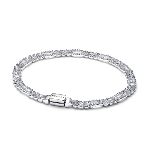 594227C01-18 Oval cuban chain sterling silver bracelet with clear cubic zirconia