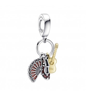PANDORA 760765C01 Fan, flamenco shoe and guitar sterling silver and 14k gold-plated dangle with red enamel