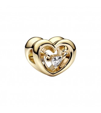 Open heart 14k gold-plated charm with clear cubic zirconia