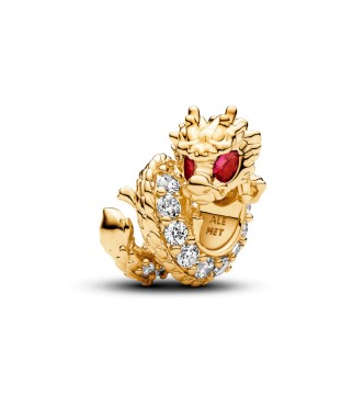 763069C01 Dragon 14k gold-plated charm with fuchsia rose crystal and clear cubic zirconia