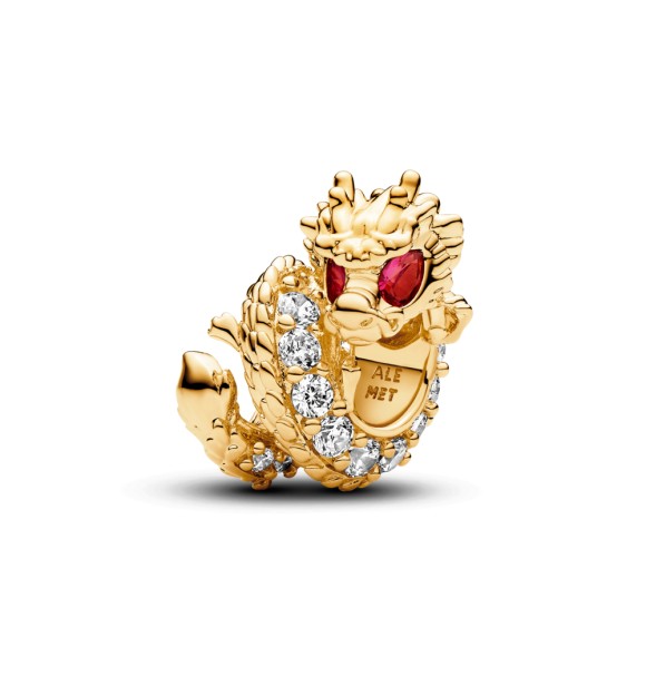 763069C01 Dragon 14k gold-plated charm with fuchsia rose crystal and clear cubic zirconia