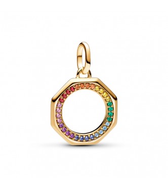 PANDORA 763368C01 Medallón arcoíris bañado en oro de 14k con cristal verde,
 rosa, azul, rojo, morado, naranja y amarillo