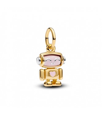 PANDORA 763441C01 Colgante de robot en plata de ley y baño de oro de 14k con esmalte rosa brillante