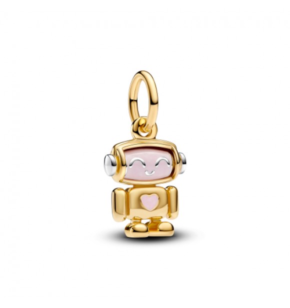 PANDORA 763441C01 Colgante de robot en plata de ley y baño de oro de 14k con esmalte rosa brillante