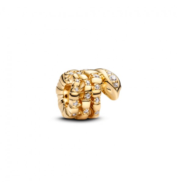 PANDORA 763618C01 Charm Snake bañado en oro de 14k con circonitas cúbicas transparentes