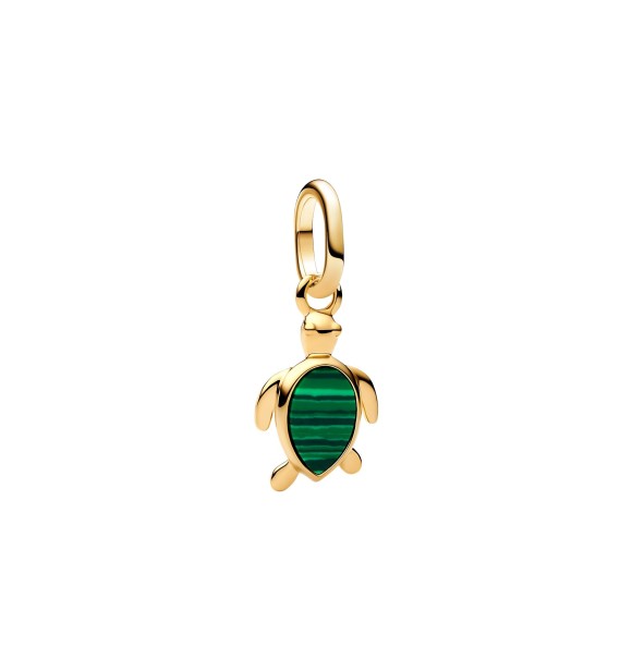 PANDORA 763823C01 Turtle 14k gold-plated mini dangle with imitation malachite