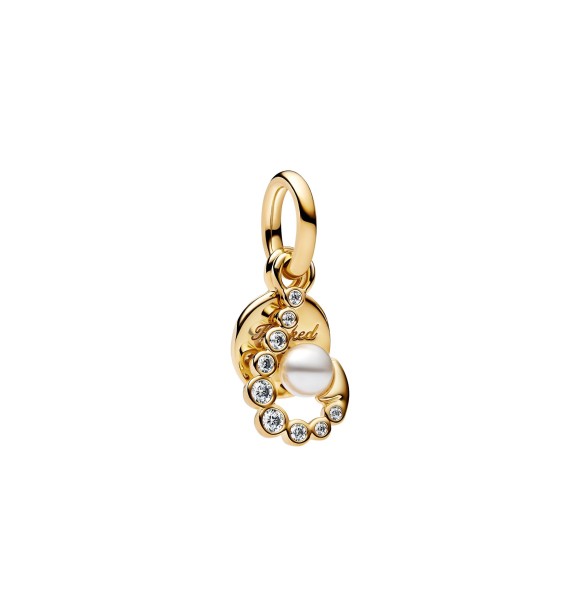 PANDORA 763891C01 Hook 14k gold-plated double dangle with white lacquered artificial pearl and clear cubic zirconia