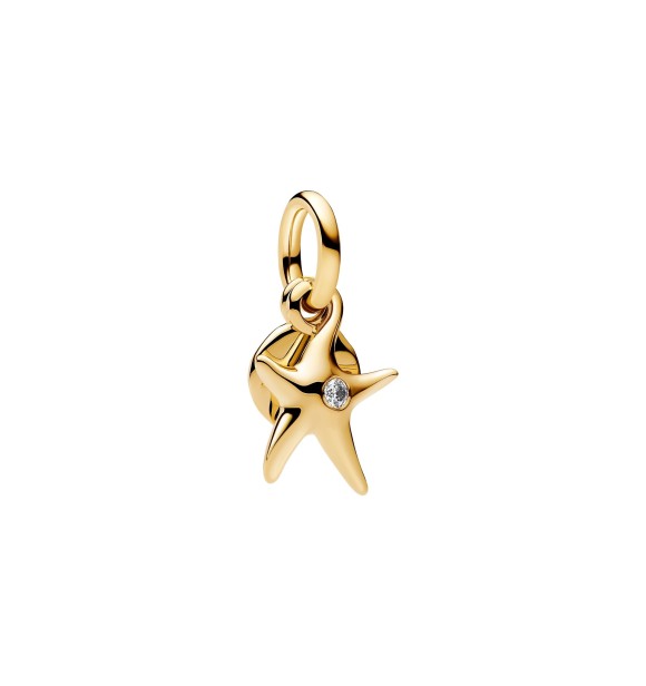 PANDORA 763892C01 Starfish 14k gold-plated double dangle with clear cubic zirconia