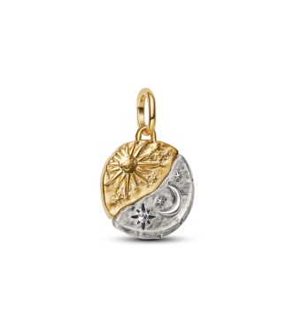 763977C01 Sun and moon sterling silver and 14k gold-plated medallion with clear cubic zirconia