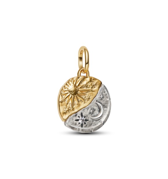763977C01 Sun and moon sterling silver and 14k gold-plated medallion with clear cubic zirconia