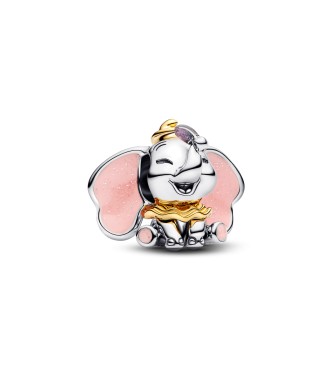 PANDORA Disney Dumbo sterling silver and 14k gold-plated charm with glittery pink and purple enamel