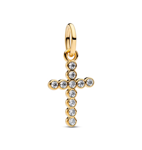 764063C01 Cross 14k gold-plated dangle with clear cubic zirconia
