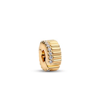 PANDORA 14k gold-plated clip with clear cubic zirconia and silicone grip