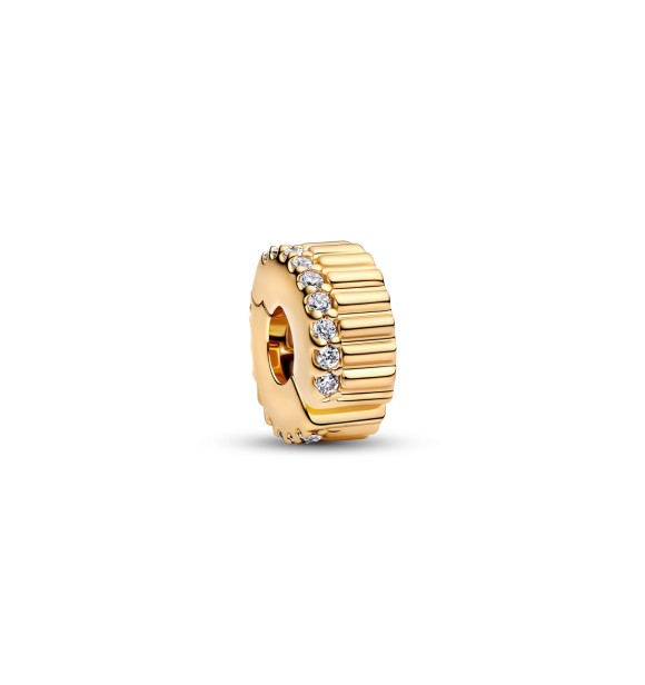 PANDORA 14k gold-plated clip with clear cubic zirconia and silicone grip