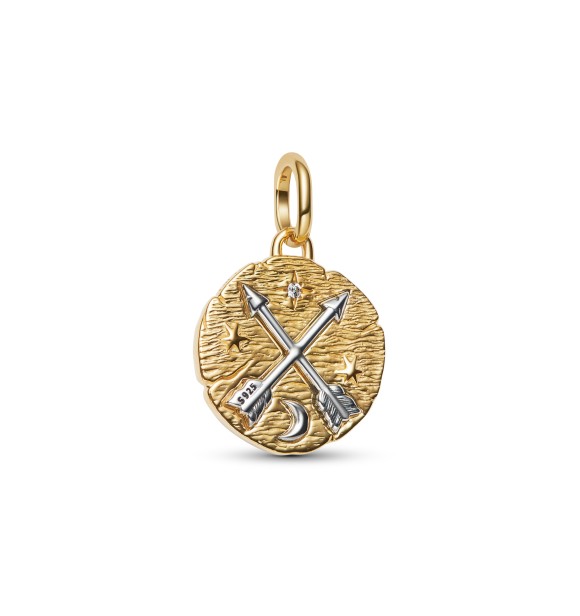 764081C01 Crossing arrows sterling silver and 14k gold-plated medallion with clear cubic zirconia