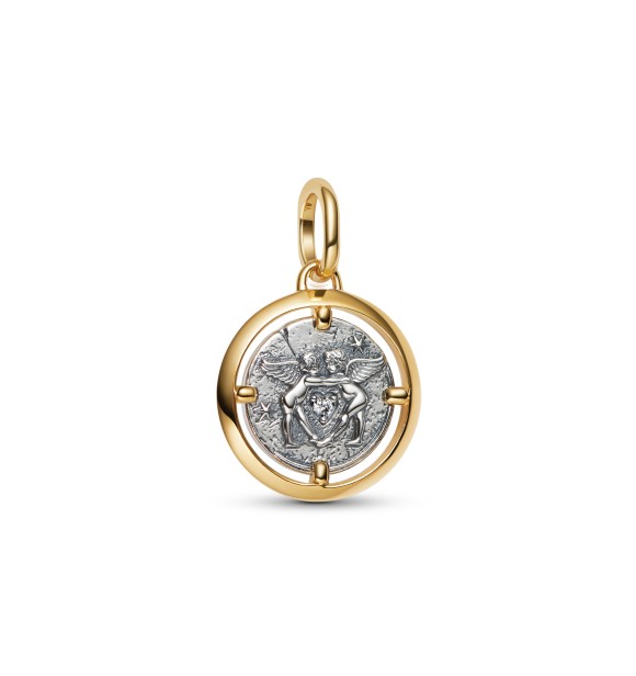 PANDORA Cupids sterling silver and 14k gold-plated medallion with clear cubic zirconia