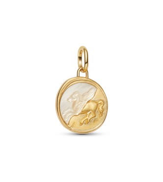 PANDORA Pegasus sterling silver and 14k gold-plated medallion with golden white bioresin man-made mother of pearl