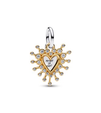 PANDORA 764141C01 Colgante doble de corazón en plata de ley y baño de oro de 14k con circonitas cúbicas transparentes