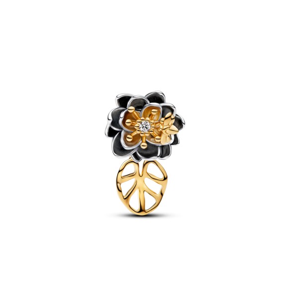 PANDORA 764326C01 Disney Tiana sterling silver and 14k gold-plated charm with 0.012 ct TW G-I VS+ round brilliant very good cut lab-grown diamond